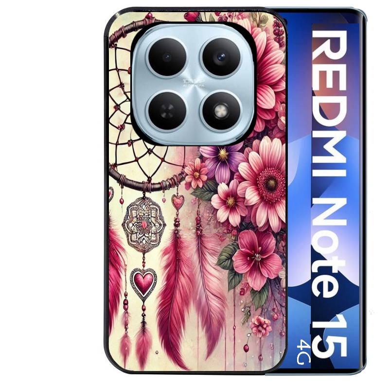 Coque noire taperso pour Redmi Note 15 et PRO PLUS 4G 5G avec motif dreamcatcher et coeur protection antichoc personnalisée