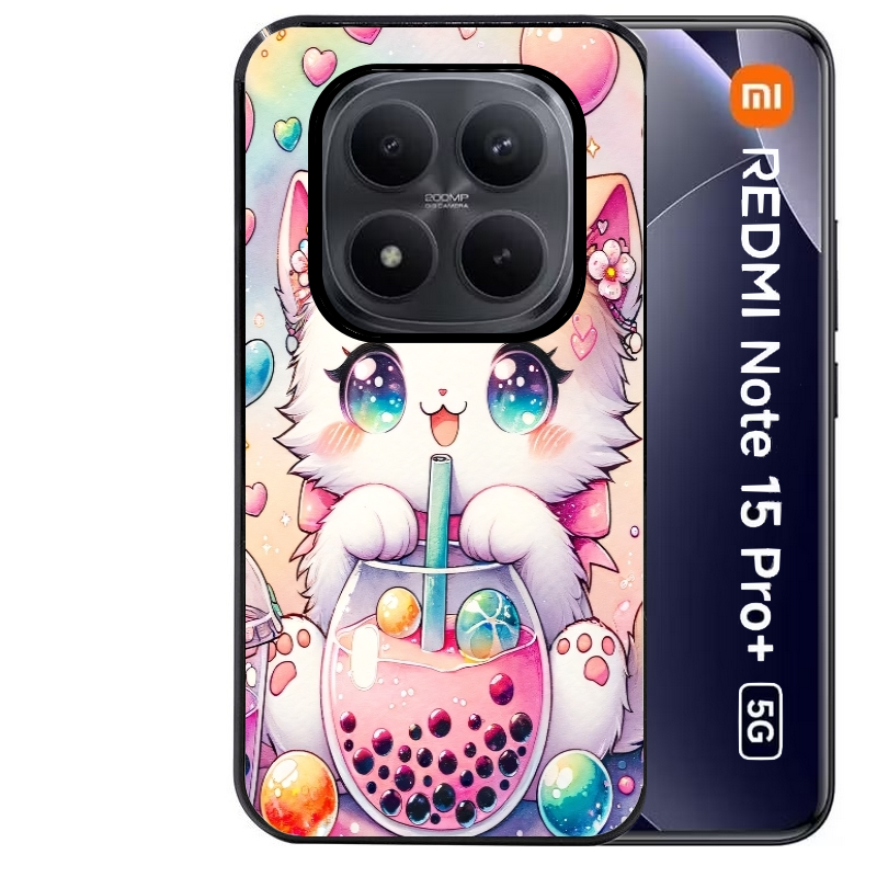 Coque noire taperso pour Redmi Note 15 et PRO PLUS 4G 5G avec motif chat bubble style manga protection antichoc personnalisée