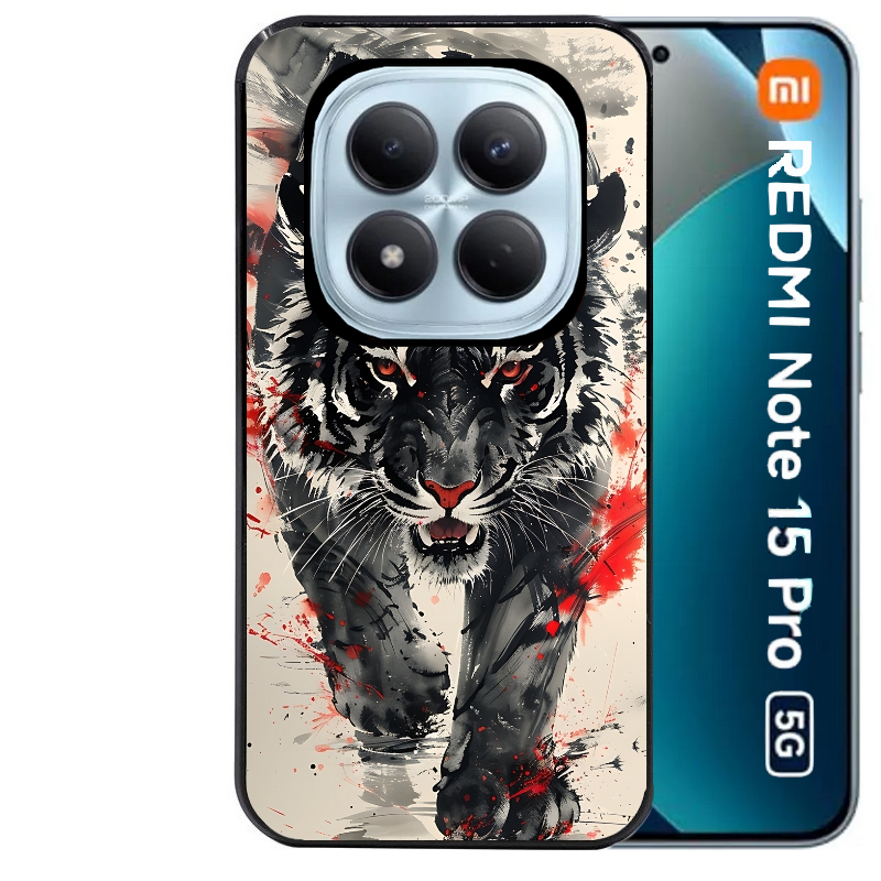 Coque noire taperso pour Redmi Note 15 et PRO PLUS 4G 5G avec motif tigre japan protection antichoc personnalisée
