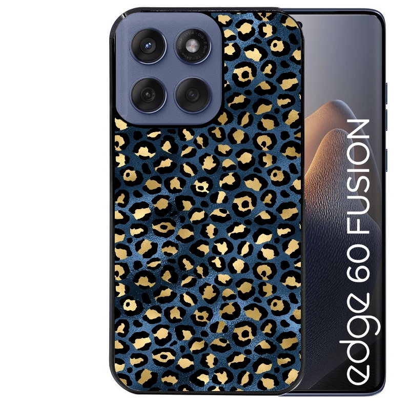Coque noire taperso pour Moto Edge 60 et Neo Fusion Pro avec motif leopard bleu protection antichoc personnalisée