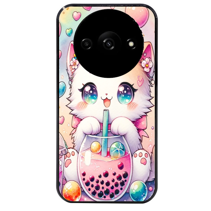 Coque noire taperso pour Redmi A3 avec motif chat bubble style manga protection antichoc personnalisée