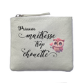 Porte monnaie personnalisé maitresse chouette ivoire en feutrine en feutrine ivoire
