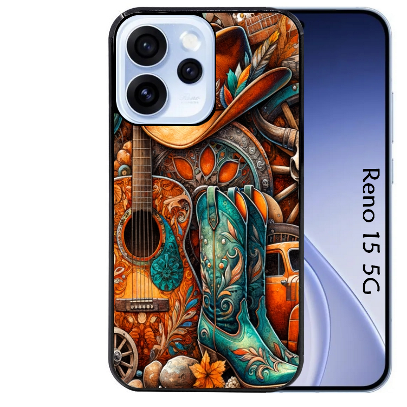 Coque noire taperso pour OPPO Reno 15 et F FS 5G avec motif cow boy et texas automne protection antichoc personnalisée