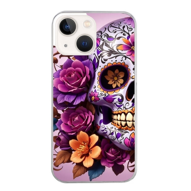 Coque taperso pour Iphone 15 et PRO PLUS PRO MAX avec motif tete de mort calavera violette protection antichoc personnalisée