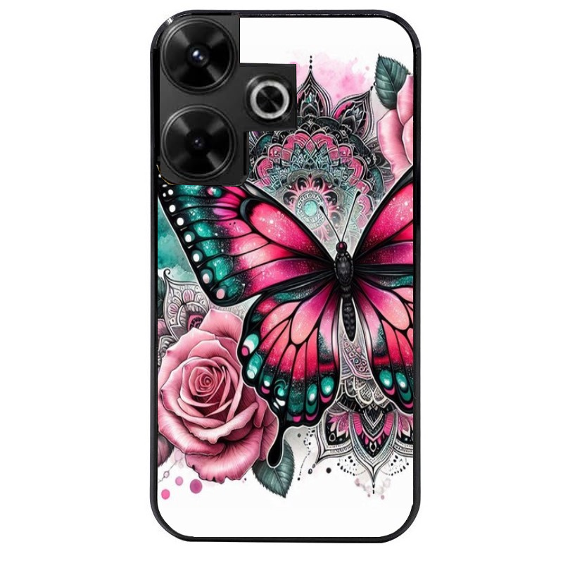Coque noire taperso pour POCO M6 4G avec motif papillon rose protection antichoc personnalisée