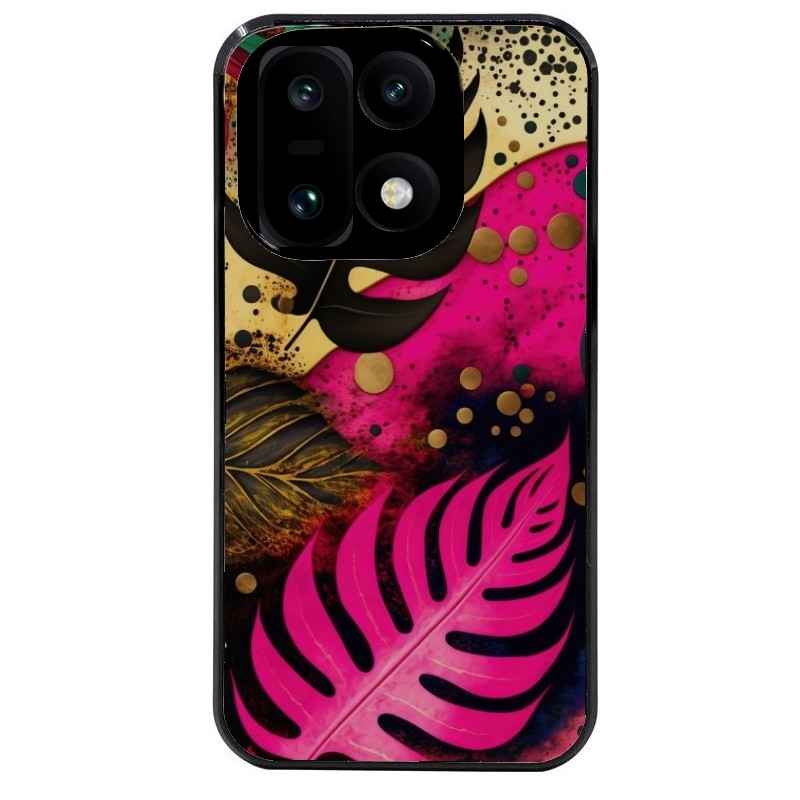 Coque noire taperso pour OnePlus 15 avec motif tropical rose et des fleurs protection antichoc personnalisée