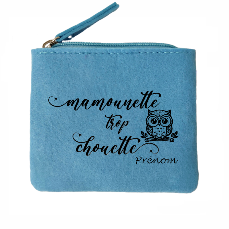 Porte monnaie personnalisé maman chouette en feutrine en feutrine