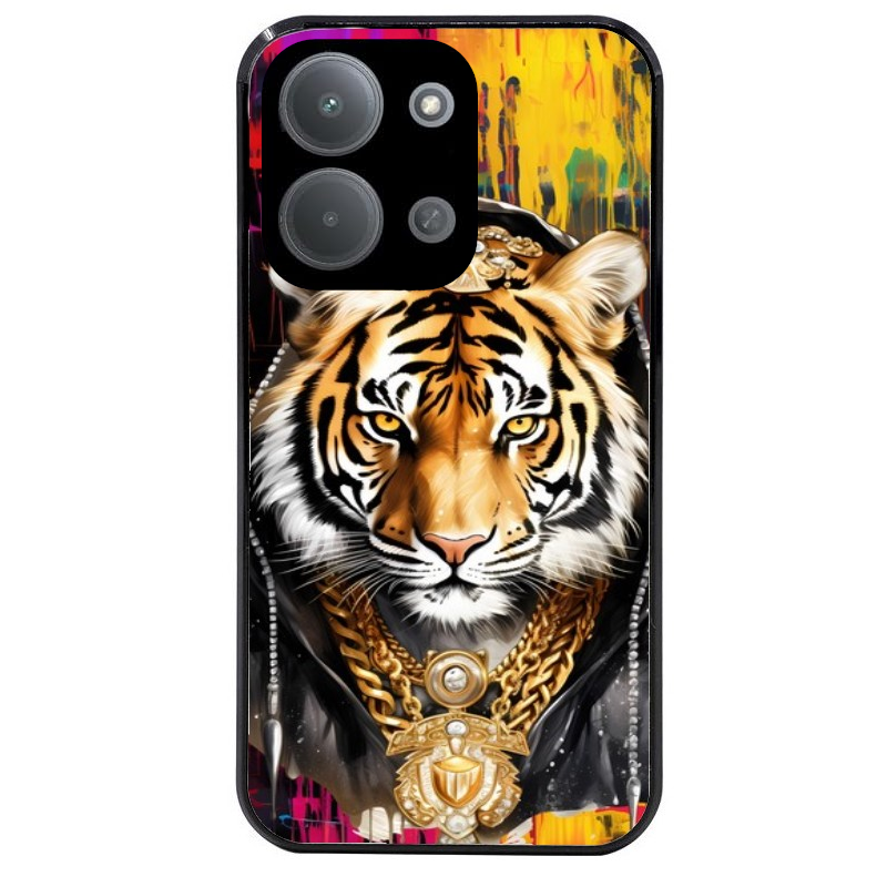 Coque noire taperso pour POCO C85 avec motif tigre style hip hop protection antichoc personnalisée