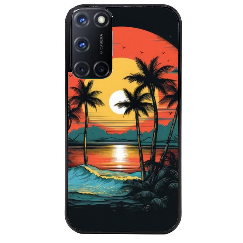 Coque noire taperso pour OPPO Reno 8 LITE avec motif hawaii palmier protection antichoc personnalisée