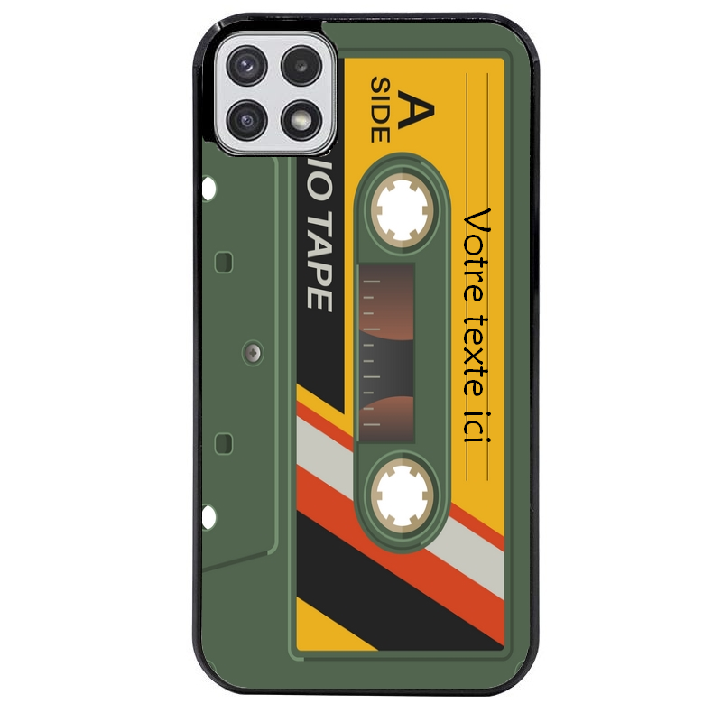 Coque noire taperso pour galaxy A22 A32 A52 A52S 4G 5G  personnalisable avec motif cassette kaki protection antichoc personnalisée