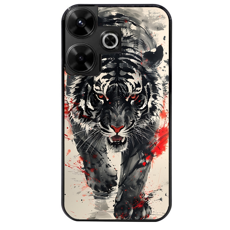 Coque noire taperso pour POCO M6 4G avec motif tigre japan protection antichoc personnalisée