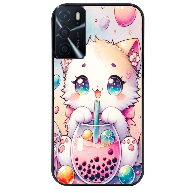 Coque noire taperso pour OPPO A16 et A16S avec motif chat bubble style manga protection antichoc personnalisée