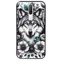 Coque noire taperso pour OPPO A5 A9 2020 avec motif loup et fleur protection antichoc personnalisée
