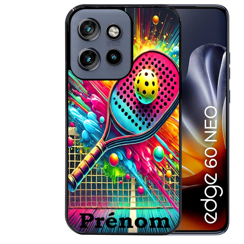 Coque noire taperso pour Moto Edge 60 et Neo Fusion Pro avec motif padel raquette personnalisee protection antichoc personnalisée