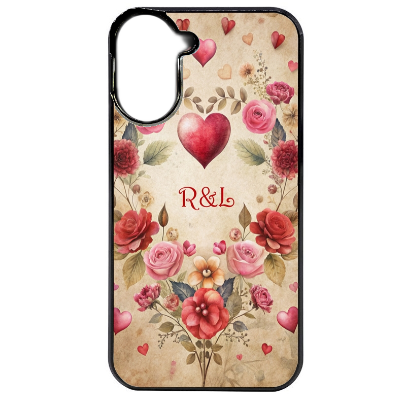 Coque noire taperso pour Redmi A5 4G avec motif coeur vintage et initiales personnalisee protection antichoc personnalisée
