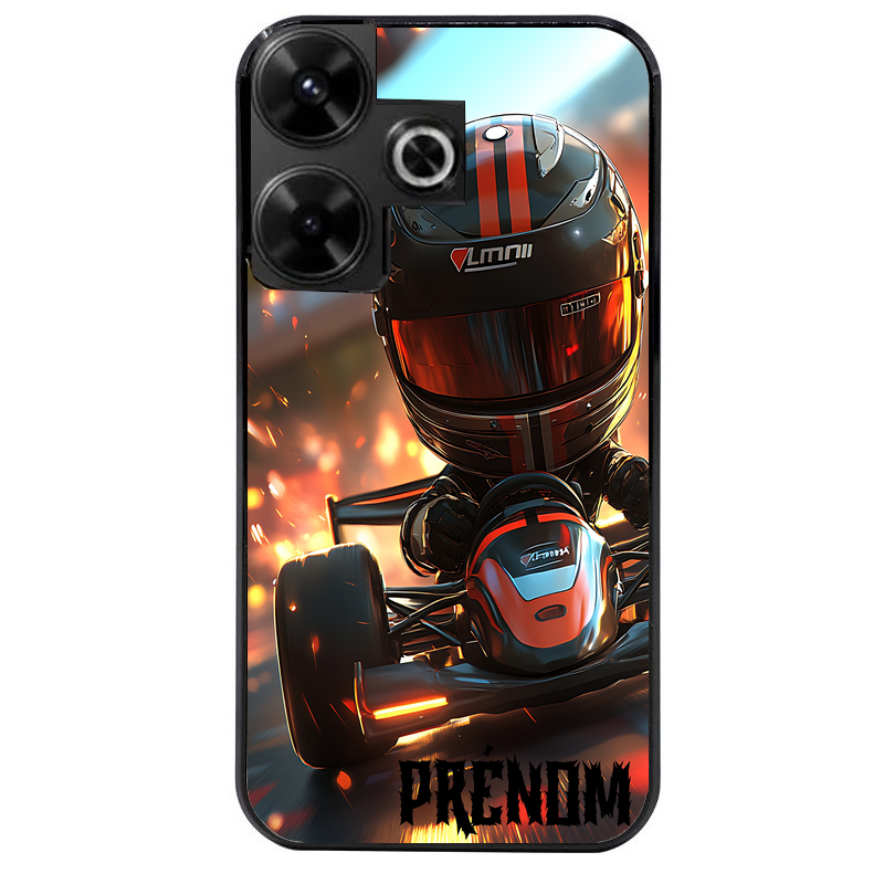 Coque noire taperso pour POCO M6 4G avec motif karting f1 personnalisee protection antichoc personnalisée