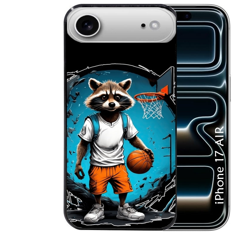 Coque noire taperso pour Iphone 17 17E AIR MAX PRO avec motif basket racoon protection antichoc personnalisée