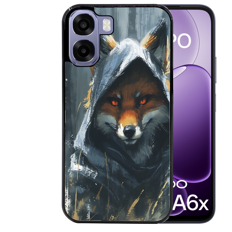 Coque noire taperso pour OPPO A6 A6X 4G et 5G avec motif renard fox des bois protection antichoc personnalisée