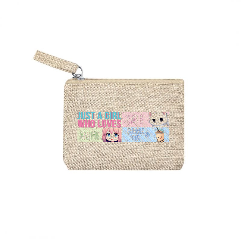 Pochette motif anime girl chat en toile et simili cuir