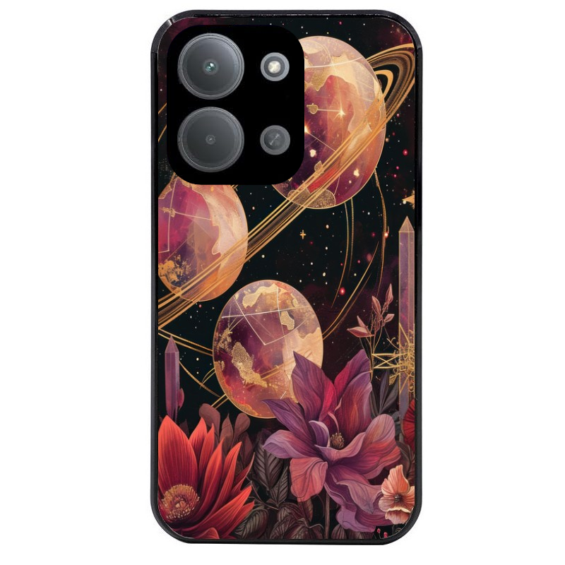 Coque noire taperso pour POCO C85 avec motif astro et fleurs protection antichoc personnalisée