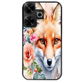 Coque noire taperso pour POCO M6 4G avec motif renard fox et fleurs protection antichoc personnalisée