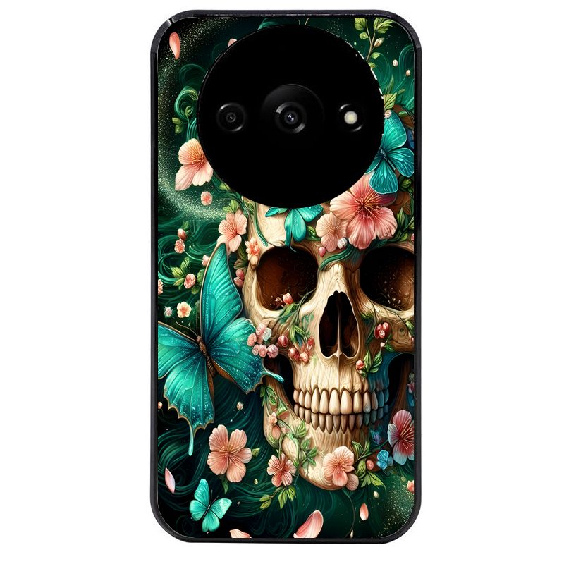Coque noire taperso pour Redmi A3 avec motif tete de mort skull printemps protection antichoc personnalisée