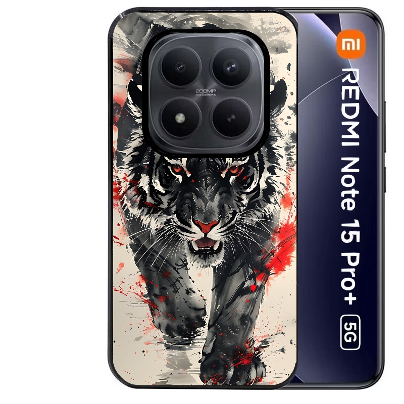 Coque noire taperso pour Redmi Note 15 et PRO PLUS 4G 5G avec motif tigre japan protection antichoc personnalisée