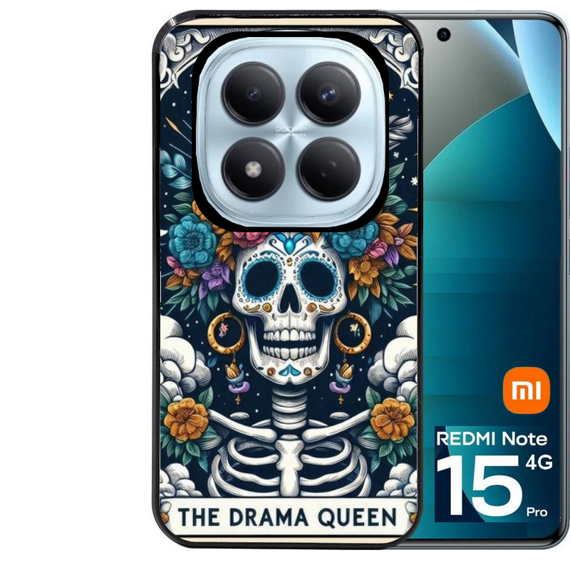 Coque noire taperso pour Redmi Note 15 et PRO PLUS 4G 5G avec motif tete de mort drama queen protection antichoc personnalisée