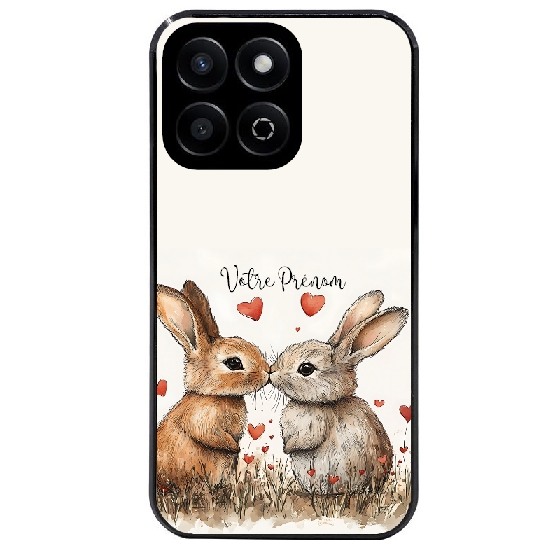 Coque noire taperso pour Honor 70 LITE 90 et LITE avec motif lapin coeur avec prenom protection antichoc personnalisée