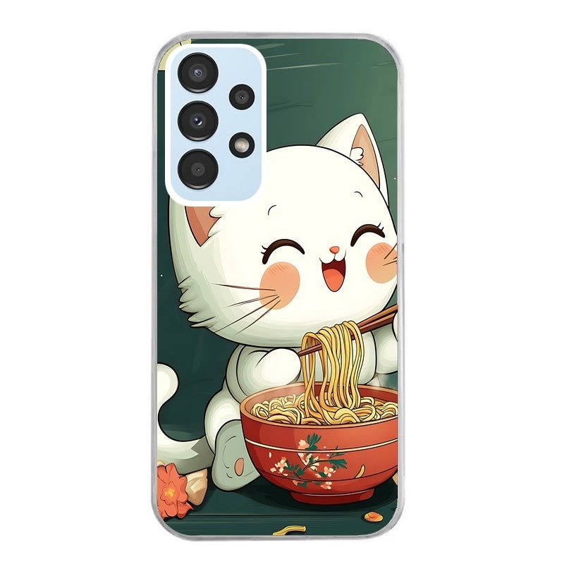 Coque taperso pour Galaxy A13 4G et 5G A23 A53 avec motif chat ramen nuage protection antichoc personnalisée