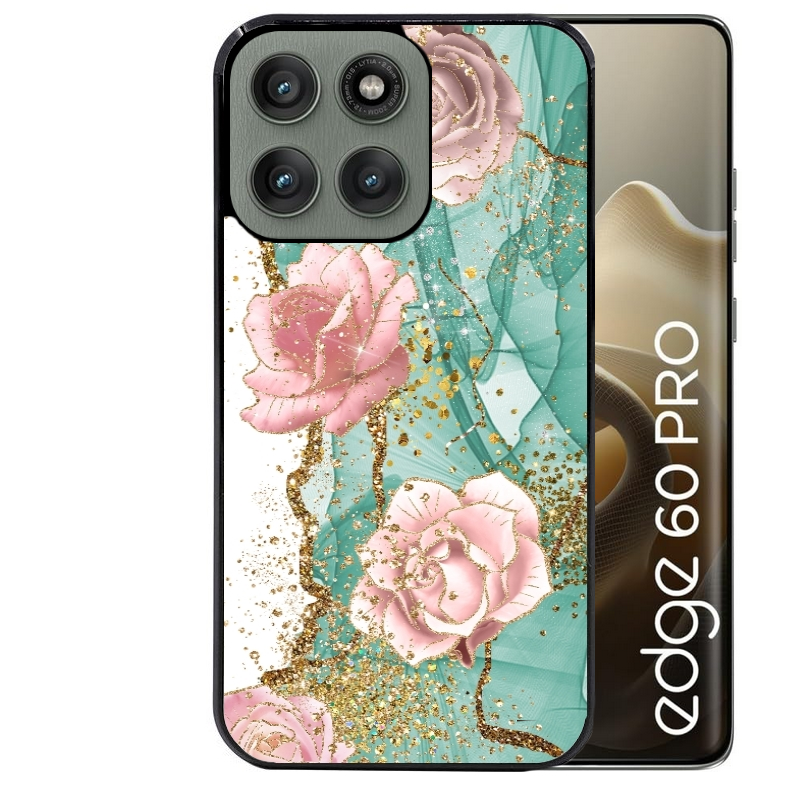 Coque noire taperso pour Moto Edge 60 et Neo Fusion Pro avec motif marbre fleur turquoise protection antichoc personnalisée
