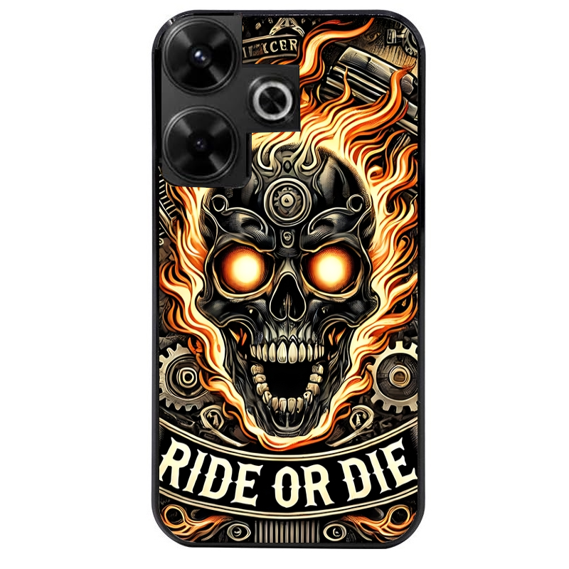 Coque noire taperso pour POCO M6 4G avec motif tete de mort flamme protection antichoc personnalisée