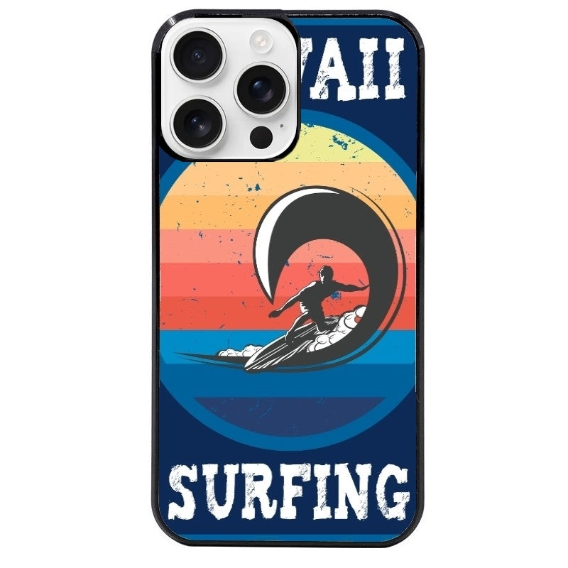 Coque noire taperso pour Iphone 16 16E PLUS MAX PRO avec motif hawaii et surf protection antichoc personnalisée