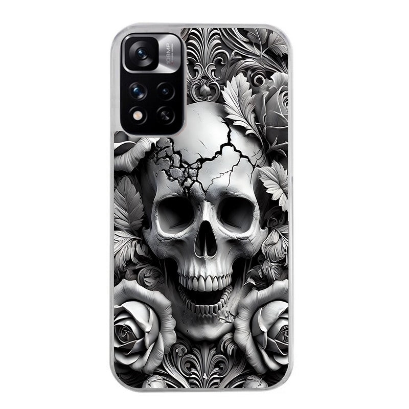 Coque taperso pour Redmi Note 10 4G 5G PRO 10S avec motif tete de mort fleur protection antichoc personnalisée
