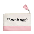 Pochette personnalisée motif soeur de cœur en toile et simili cuir personnalisée