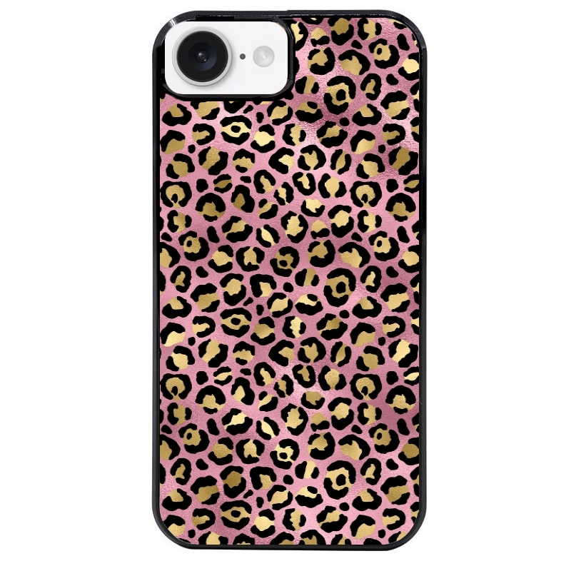 Coque noire taperso pour Iphone 16 16E PLUS MAX PRO avec motif leopard rose protection antichoc personnalisée