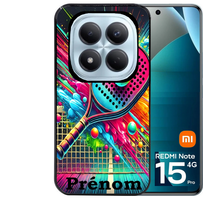 Coque noire taperso pour Redmi Note 15 et PRO PLUS 4G 5G avec motif padel raquette personnalisee protection antichoc personnalisée