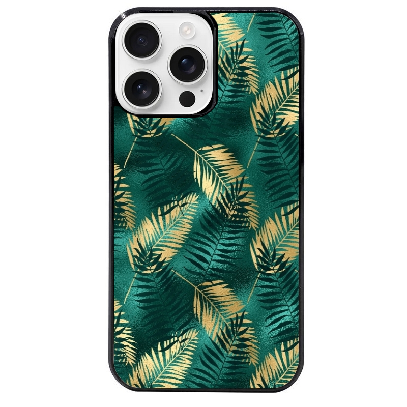 Coque noire taperso pour Iphone 16 16E PLUS MAX PRO avec motif palmier vert protection antichoc personnalisée