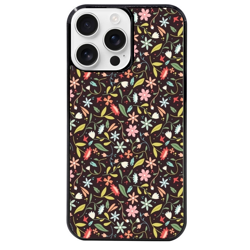 Coque noire taperso pour Iphone 16 16E PLUS MAX PRO avec motif petites feurs multicolores protection antichoc personnalisée