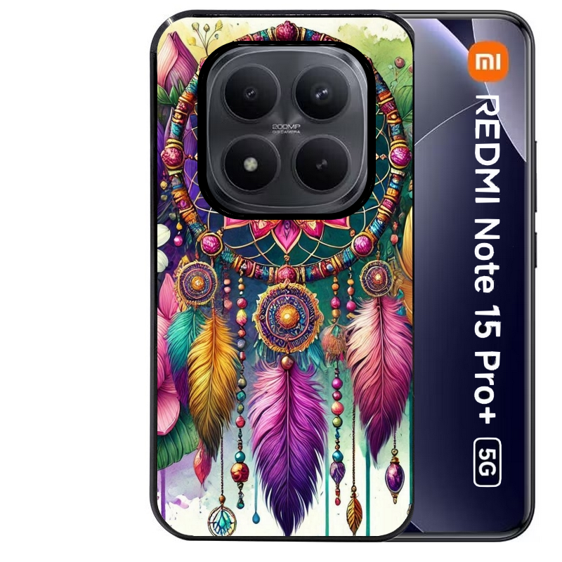 Coque noire taperso pour Redmi Note 15 et PRO PLUS 4G 5G avec motif dreamcatcher et mandala protection antichoc personnalisée