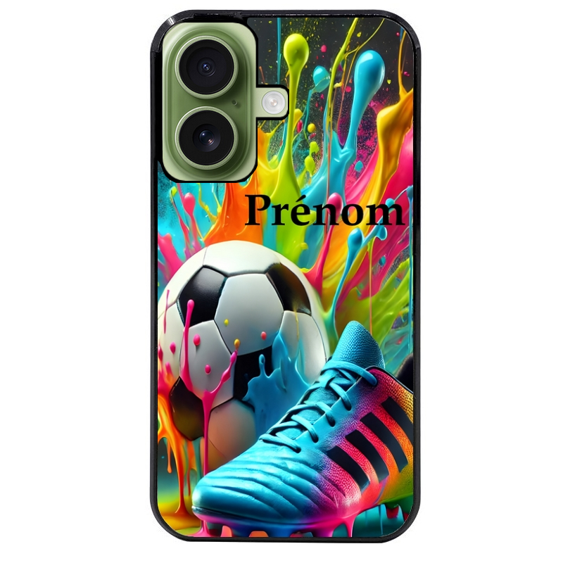 Coque noire taperso pour Iphone 16 16E PLUS MAX PRO avec motif foot color personnalisee protection antichoc personnalisée