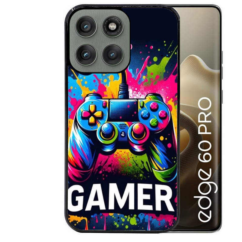 Coque noire taperso pour Moto Edge 60 et Neo Fusion Pro avec motif gamer protection antichoc personnalisée