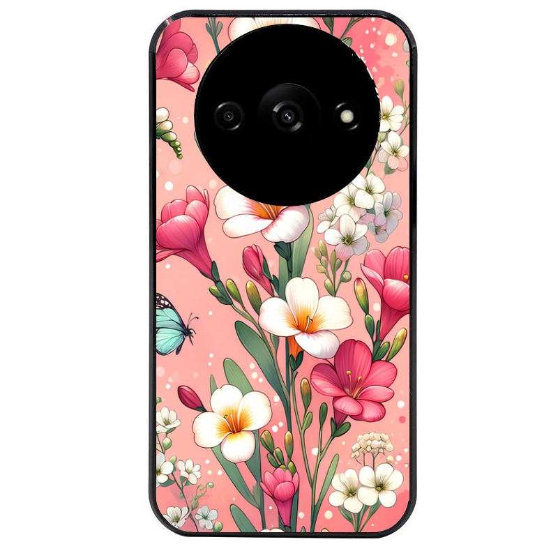 Coque noire taperso pour Redmi A3 avec motif fleur rose protection antichoc personnalisée