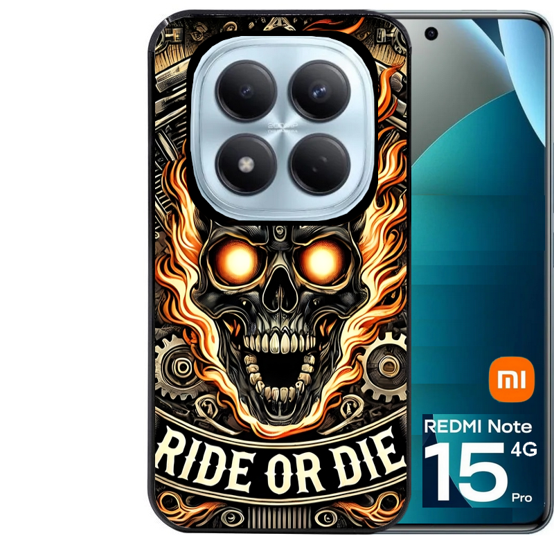 Coque noire taperso pour Redmi Note 15 et PRO PLUS 4G 5G avec motif tete de mort flamme protection antichoc personnalisée