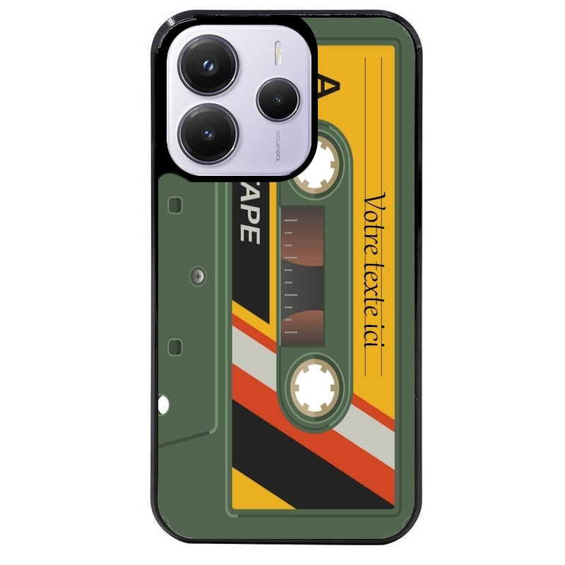 Coque noire taperso pour Redmi Note 14 et PRO PLUS 4G 5G personnalisable avec motif cassette kaki protection antichoc personnalisée