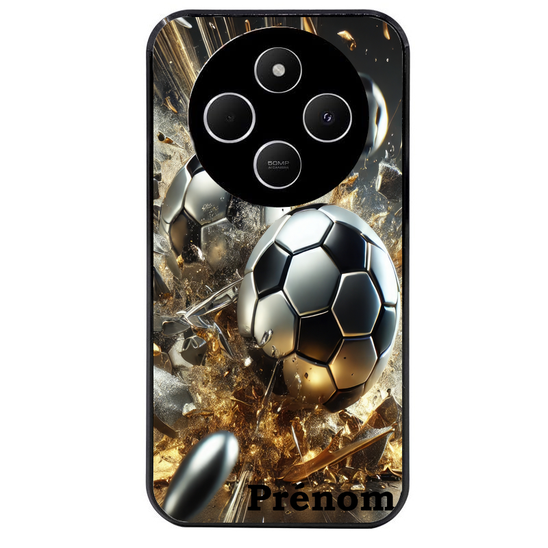 Coque noire taperso pour POCO C75 avec motif foot metal personnalisee protection antichoc personnalisée