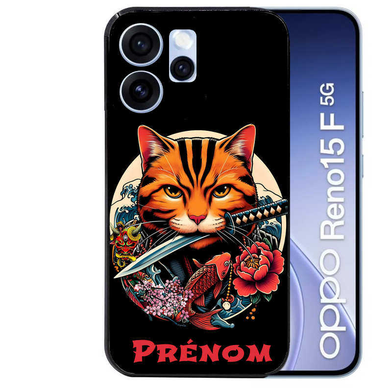 Coque noire taperso pour OPPO Reno 15 et F FS 5G avec motif chat carpe koii japan personnalise protection antichoc personnalisée
