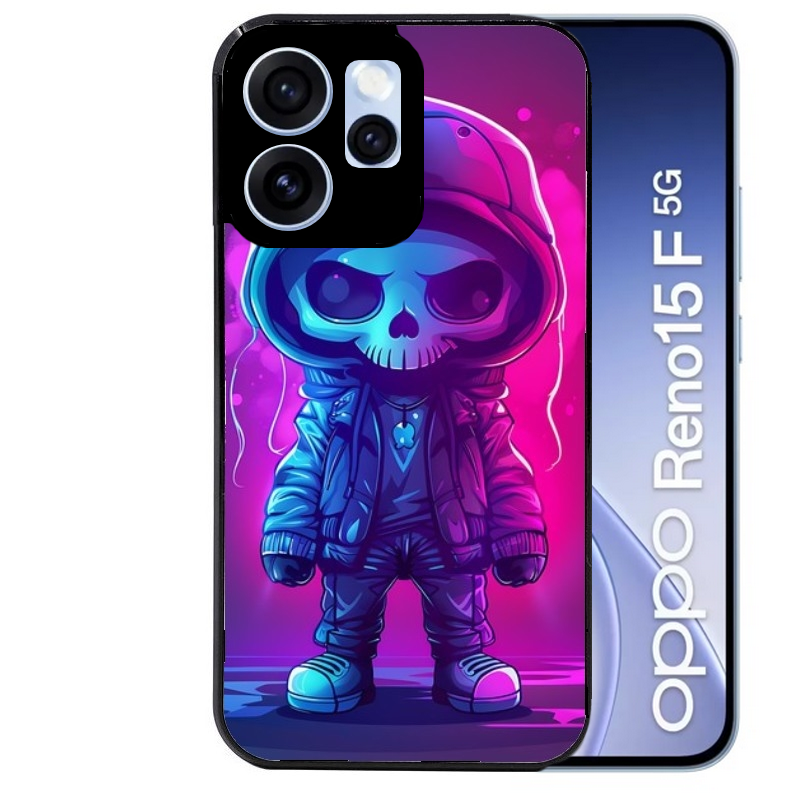 Coque noire taperso pour OPPO Reno 15 et F FS 5G avec motif tete de mort skull fluo protection antichoc personnalisée