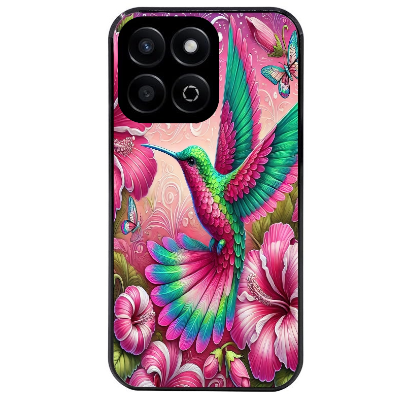 Coque noire taperso pour Honor 400 et Lite Pro Smart avec motif colibri et fleurs protection antichoc personnalisée