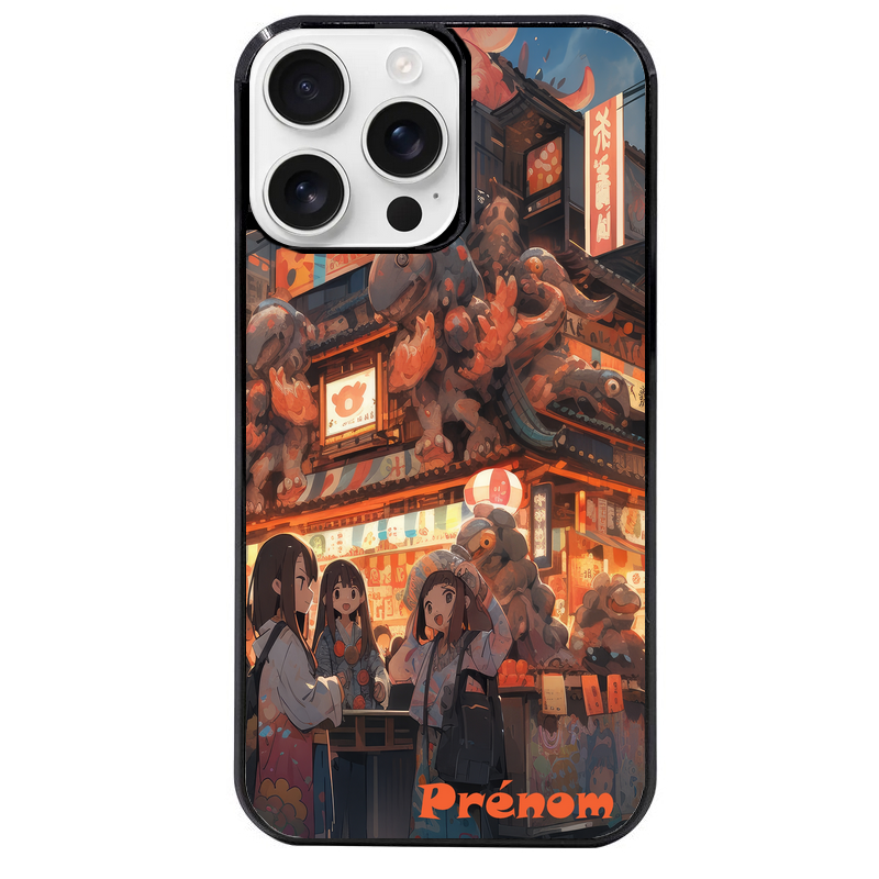 Coque noire taperso pour Iphone 16 16E PLUS MAX PRO avec motif anime street japan personnalise protection antichoc personnalisée